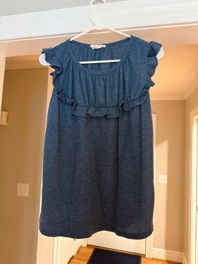 Sleeveless Ruffle Knit Top in Navy